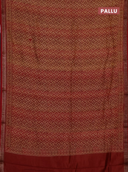Chanderi silk cotton saree sandal and maroon with allover prints and banarasi style border