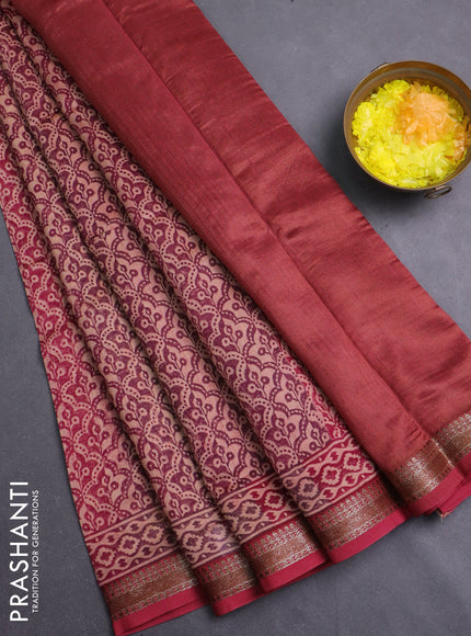 Chanderi silk cotton saree wine shade and maroon with allover prints and banarasi style border