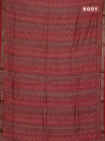 Chanderi silk cotton saree wine shade and maroon with allover prints and banarasi style border