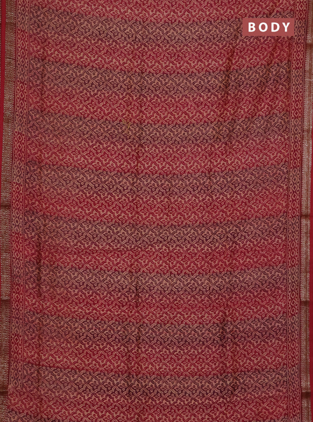 Chanderi silk cotton saree wine shade and maroon with allover prints and banarasi style border