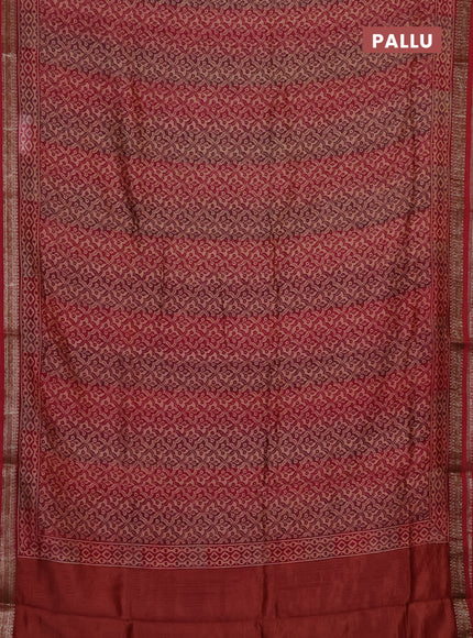 Chanderi silk cotton saree wine shade and maroon with allover prints and banarasi style border