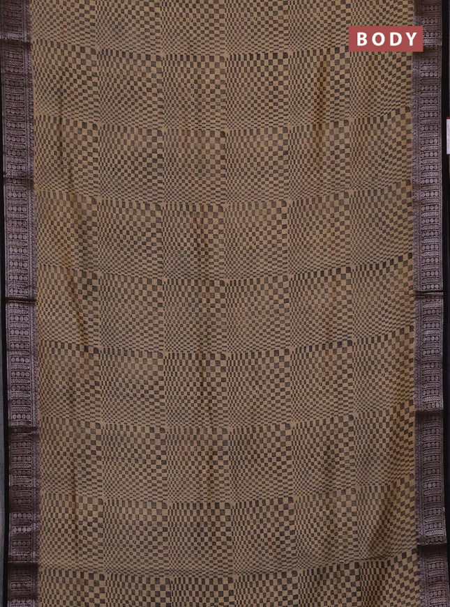 Chanderi silk cotton saree sandal and black with allover geometric prints and banarasi style border