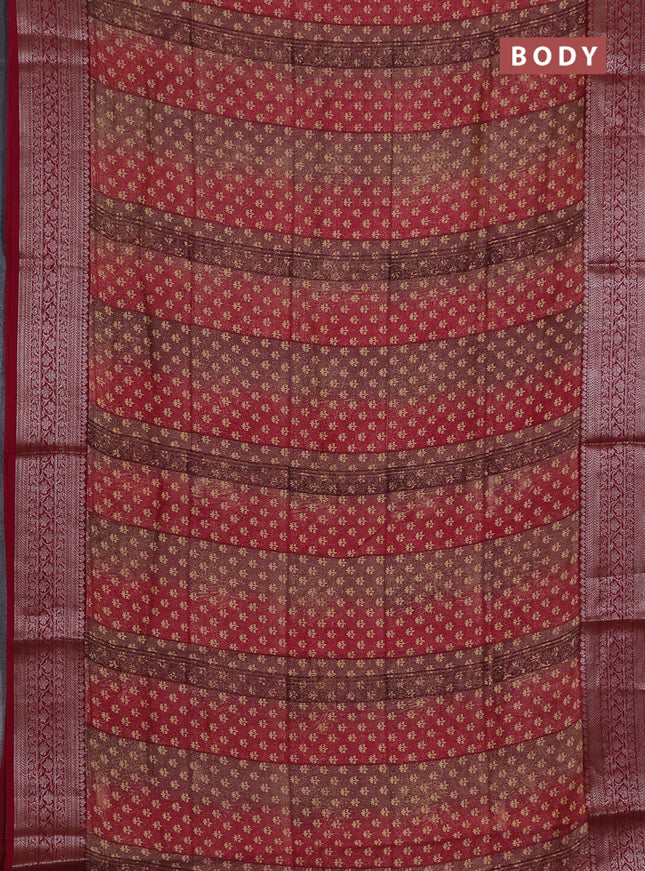 Chanderi silk cotton saree wine shade with allover prints and banarasi style border