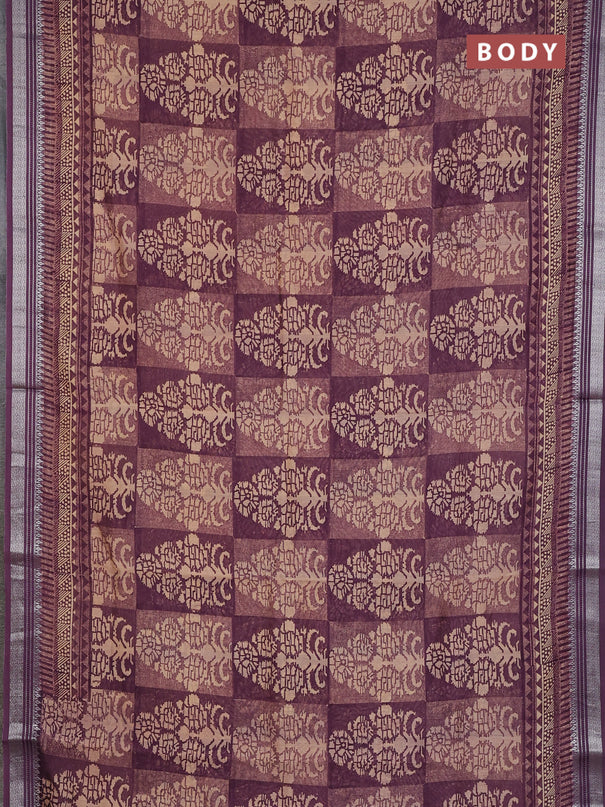 Chanderi silk cotton saree wine shade with allover prints and silver zari woven border