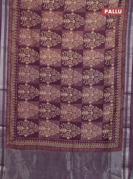 Chanderi silk cotton saree wine shade with allover prints and silver zari woven border