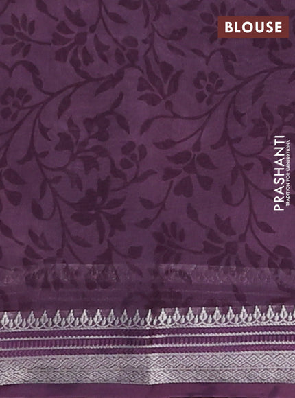 Chanderi silk cotton saree wine shade with allover prints and silver zari woven border