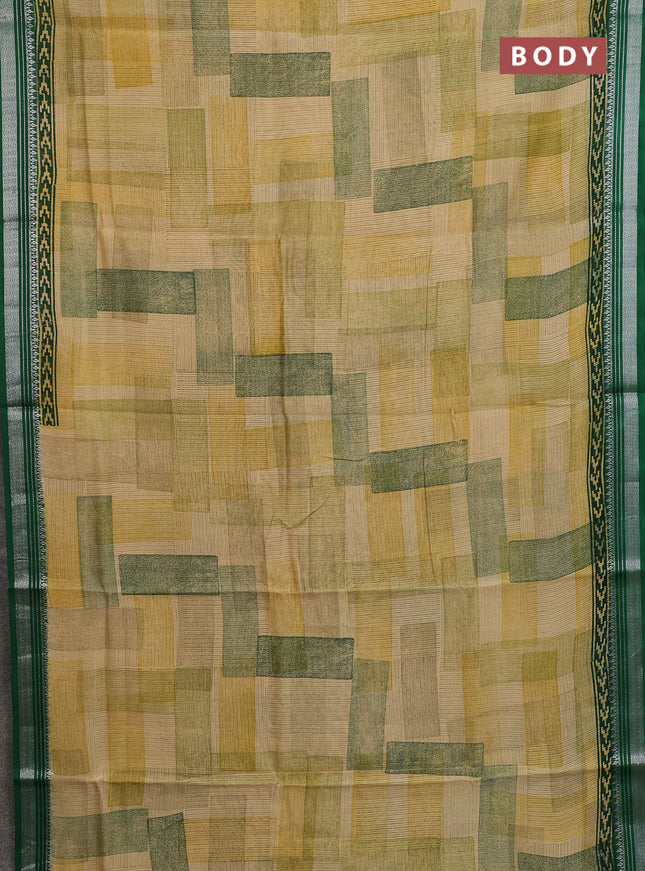 Chanderi silk cotton saree multi colour and green with allover geometric prints and silver zari woven border