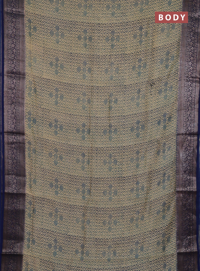 Chanderi silk cotton saree beige and peacock blue with allover prints and banarasi style border