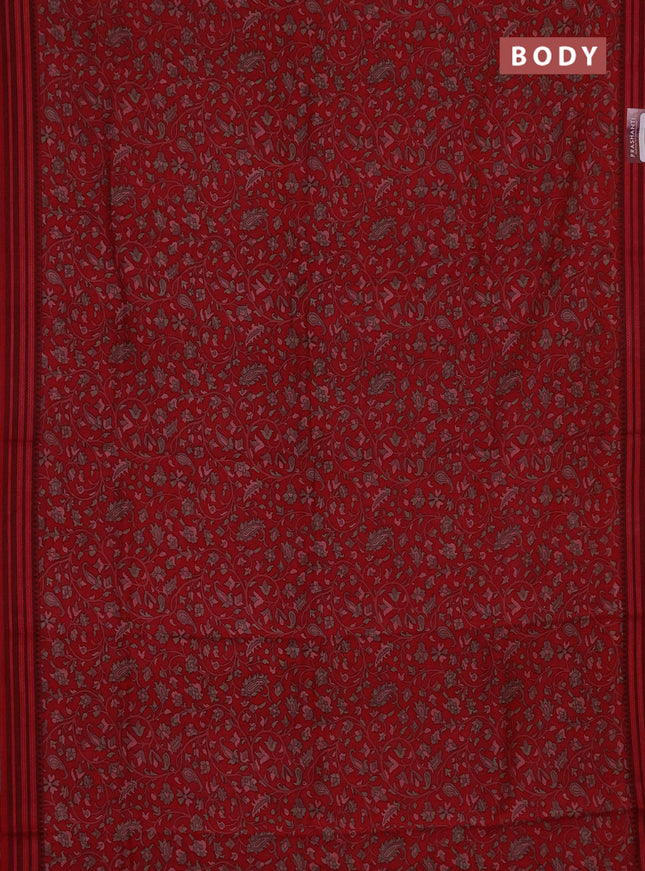 Chanderi silk cotton saree maroon with allover prints and thread woven border