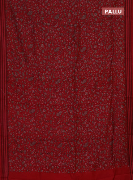 Chanderi silk cotton saree maroon with allover prints and thread woven border