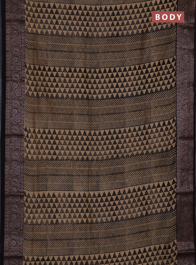 Chanderi silk cotton saree beige and black with allover geometric prints and banarasi style border