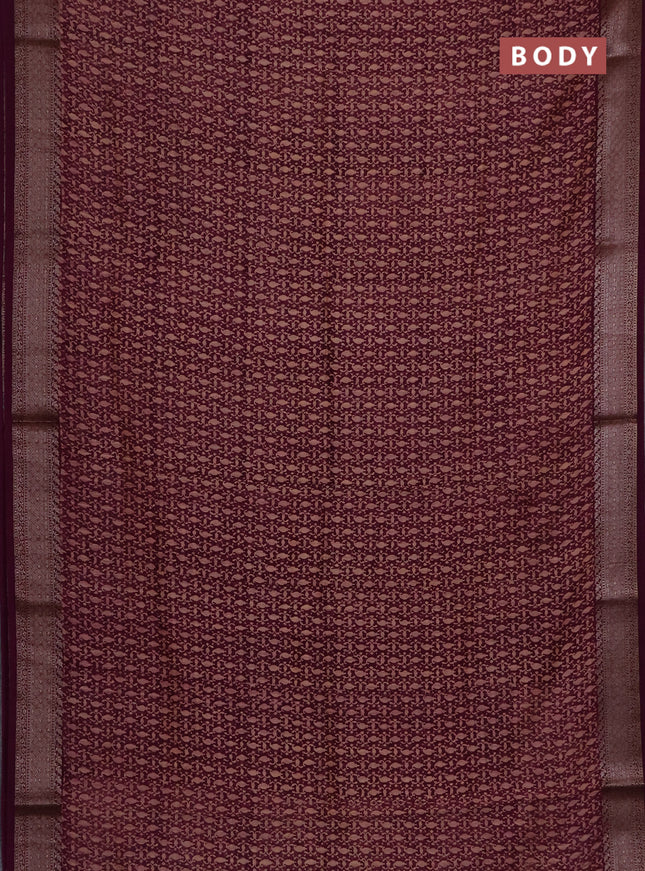 Chanderi silk cotton saree wine shade with allover prints and banarasi style border