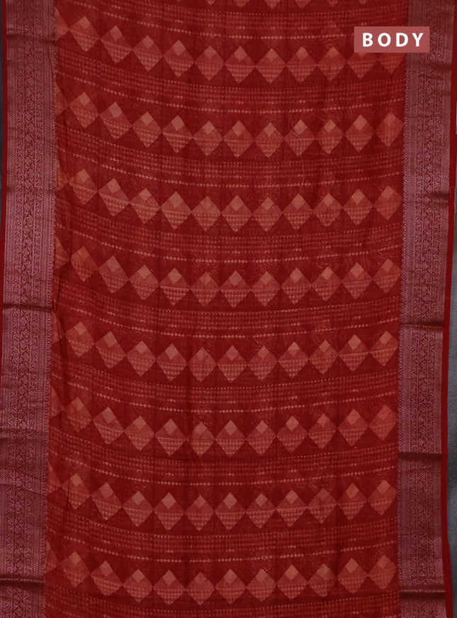 Chanderi silk cotton saree maroon with allover geometric prints and banarasi style border