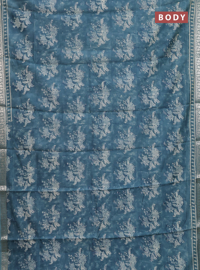 Chanderi silk cotton saree pastel green shade with allover prints and zari woven border