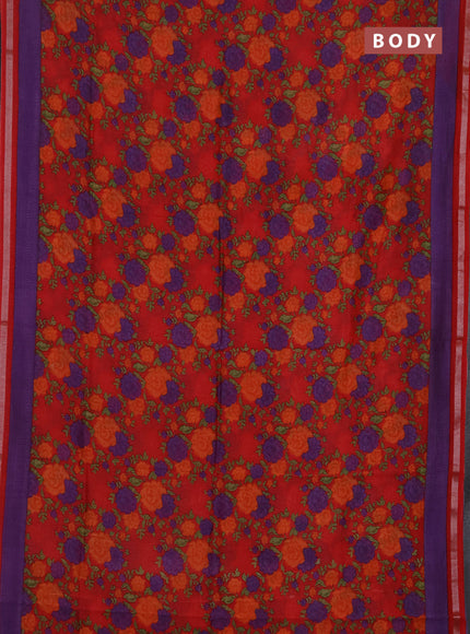 Chanderi silk cotton saree red and lavender with allover prints and zari woven borde
