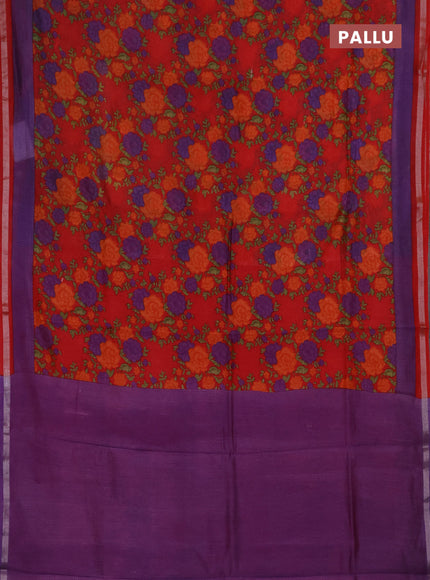 Chanderi silk cotton saree red and lavender with allover prints and zari woven borde