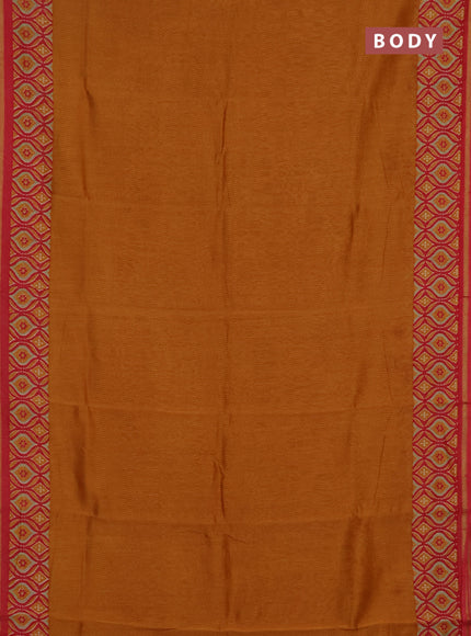 Chanderi silk cotton saree dark mustard and maroon with allover prints and zari woven borde
