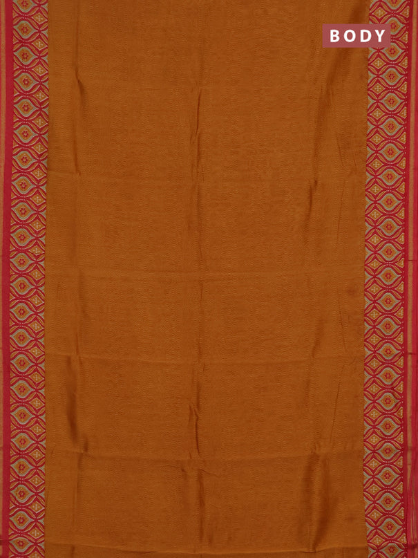 Chanderi silk cotton saree dark mustard and maroon with allover prints and zari woven borde