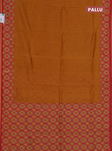 Chanderi silk cotton saree dark mustard and maroon with allover prints and zari woven borde