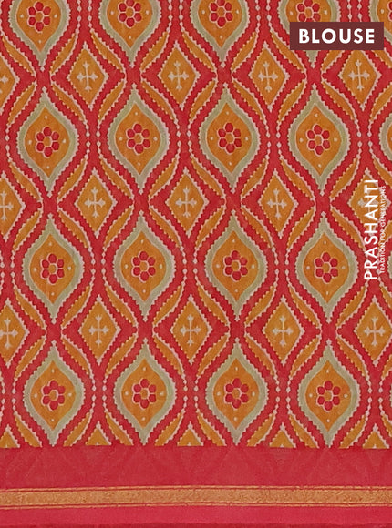 Chanderi silk cotton saree dark mustard and maroon with allover prints and zari woven borde