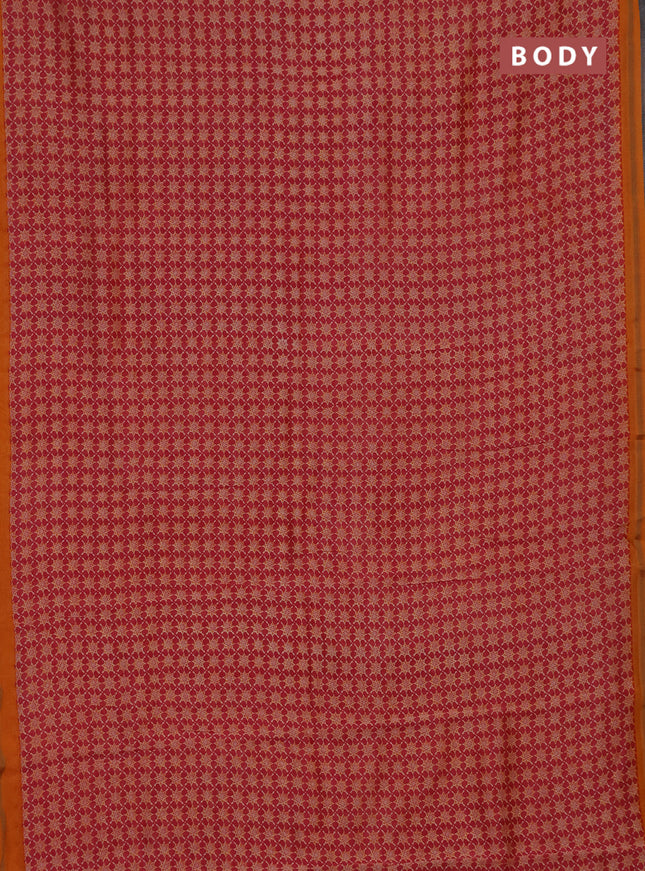 Chanderi silk cotton saree mauve pink and orange with allover prints and zari woven borde