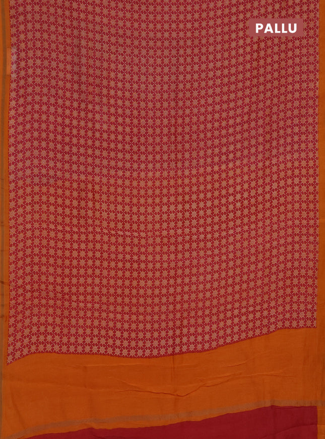 Chanderi silk cotton saree mauve pink and orange with allover prints and zari woven borde