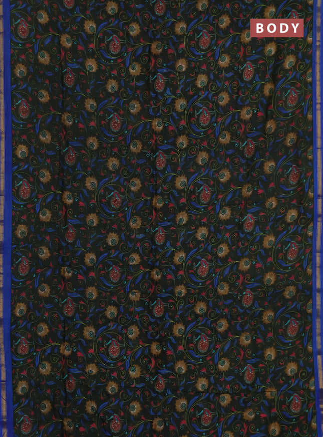 Chanderi silk cotton saree sap green and blue with allover prints and zari woven borde
