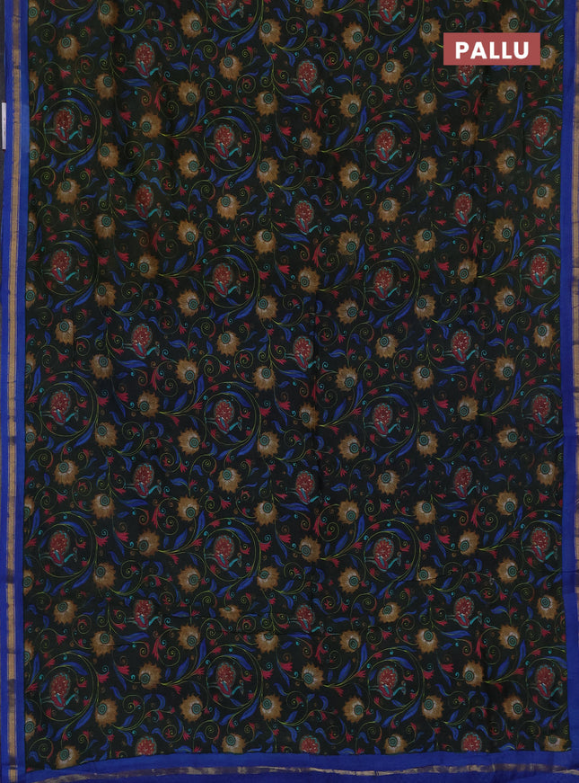 Chanderi silk cotton saree sap green and blue with allover prints and zari woven borde