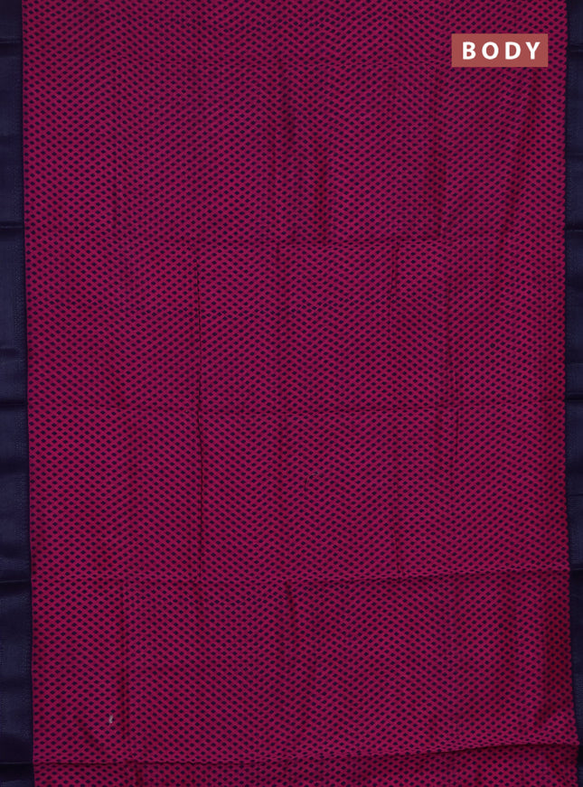Chanderi silk cotton saree dark pink and navy blue with allover geometric prints and banarasi style border