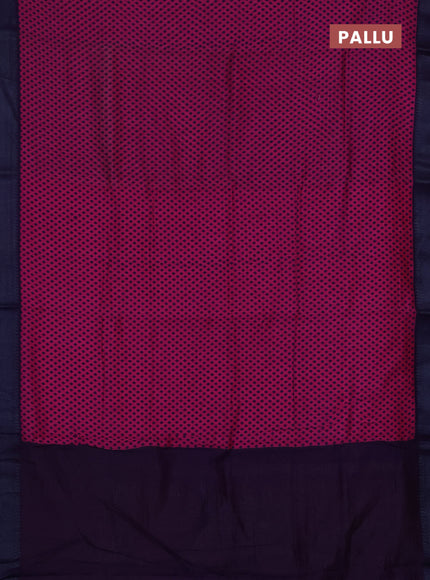 Chanderi silk cotton saree dark pink and navy blue with allover geometric prints and banarasi style border