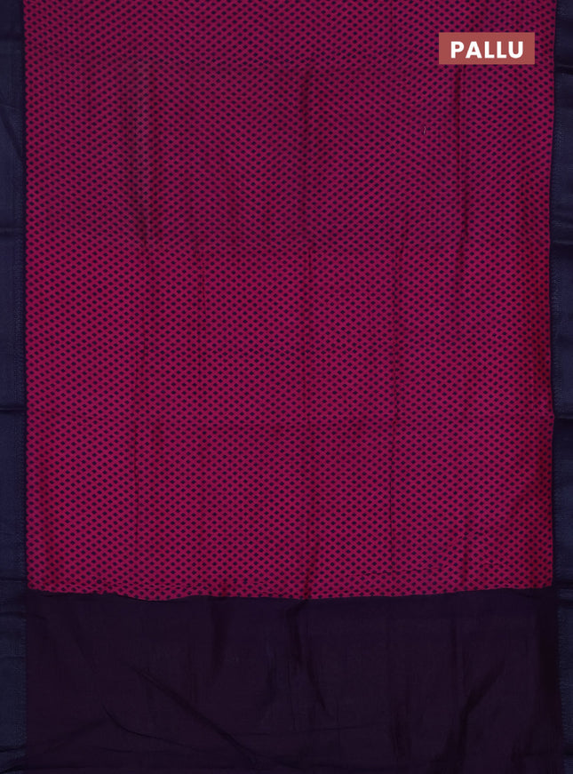 Chanderi silk cotton saree dark pink and navy blue with allover geometric prints and banarasi style border