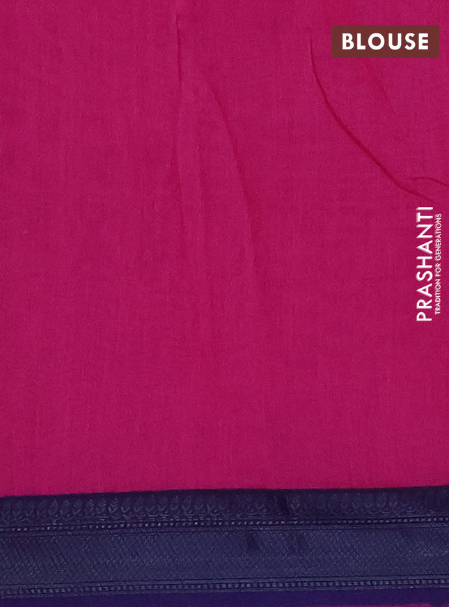 Chanderi silk cotton saree dark pink and navy blue with allover geometric prints and banarasi style border
