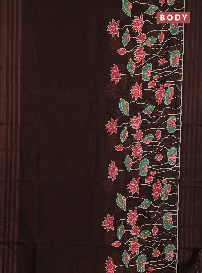 Chanderi silk cotton saree coffee brown with allover prints and thread woven border