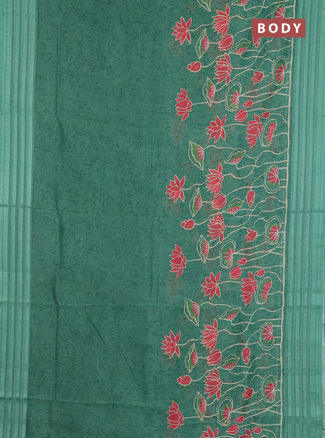Chanderi silk cotton saree pastel green with allover prints and thread woven border
