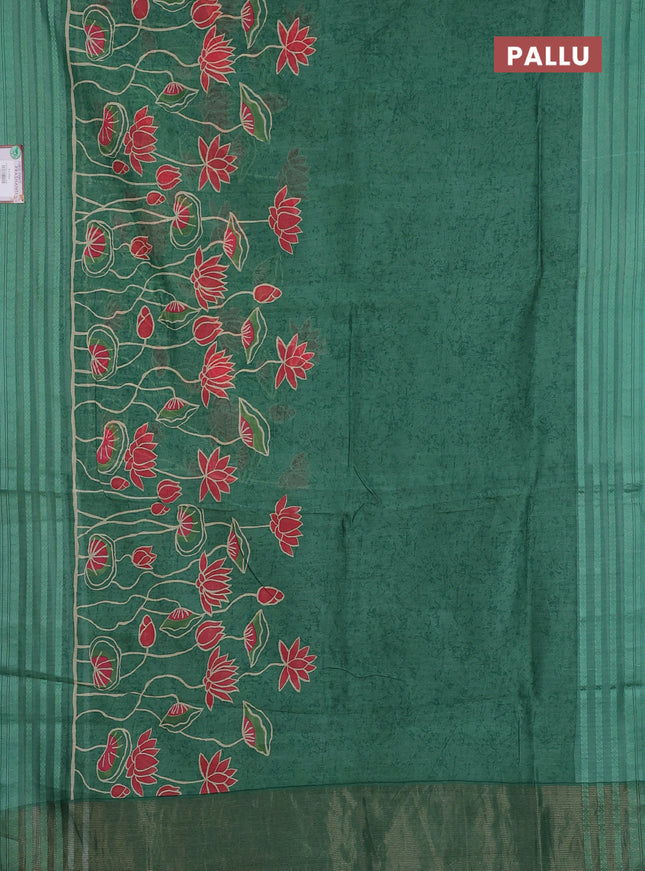 Chanderi silk cotton saree pastel green with allover prints and thread woven border