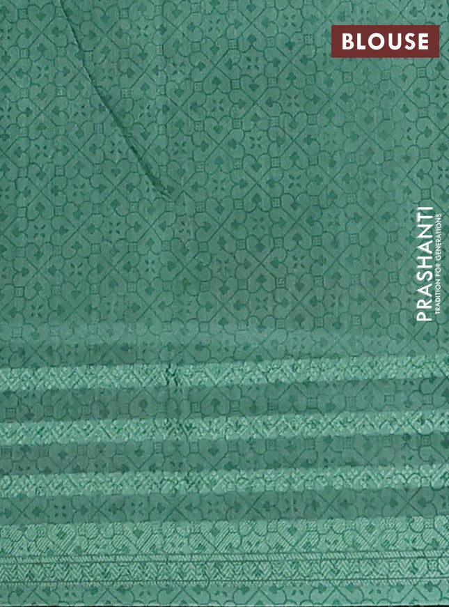 Chanderi silk cotton saree pastel green with allover prints and thread woven border