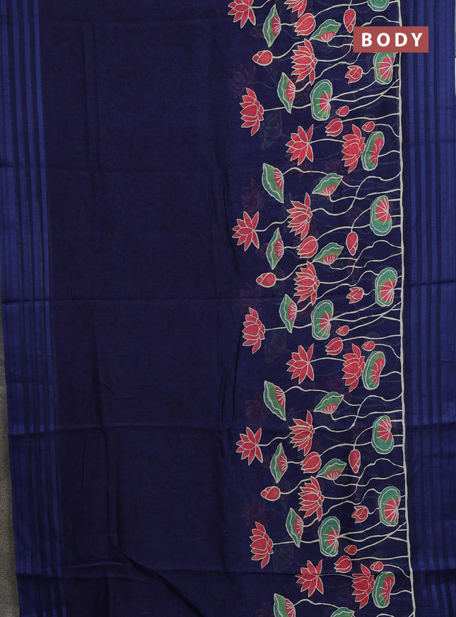 Chanderi silk cotton saree navy blue with allover prints and thread woven border