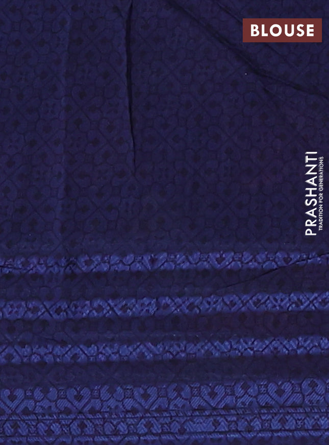 Chanderi silk cotton saree navy blue with allover prints and thread woven border