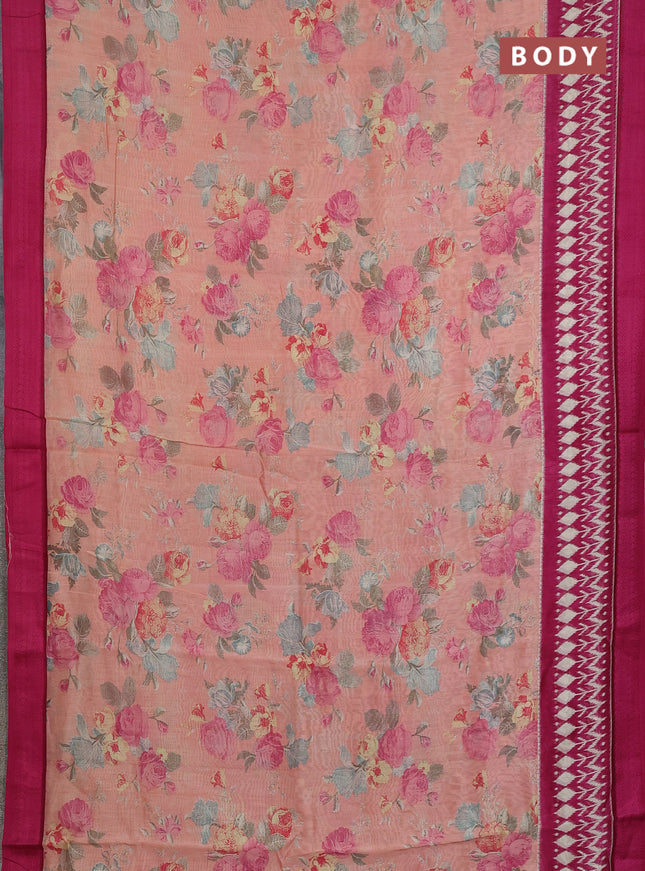 Chanderi silk cotton saree mild peach and wine shade with allover prints and thread woven border