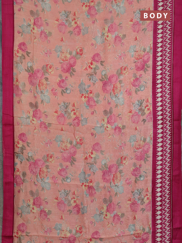 Chanderi silk cotton saree mild peach and wine shade with allover prints and thread woven border