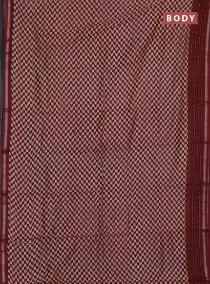 Chanderi silk cotton saree beige and maroon with allover prints and kantha stich work border