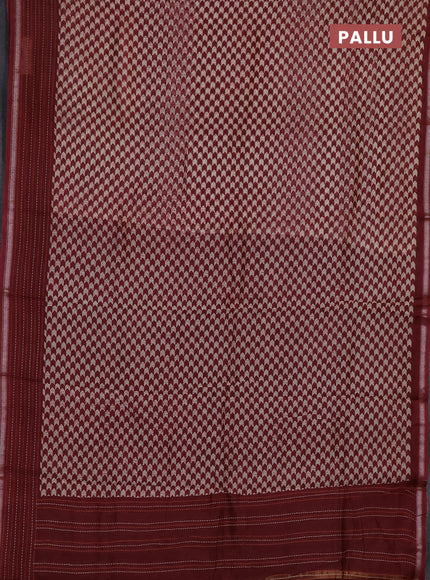 Chanderi silk cotton saree beige and maroon with allover prints and kantha stich work border