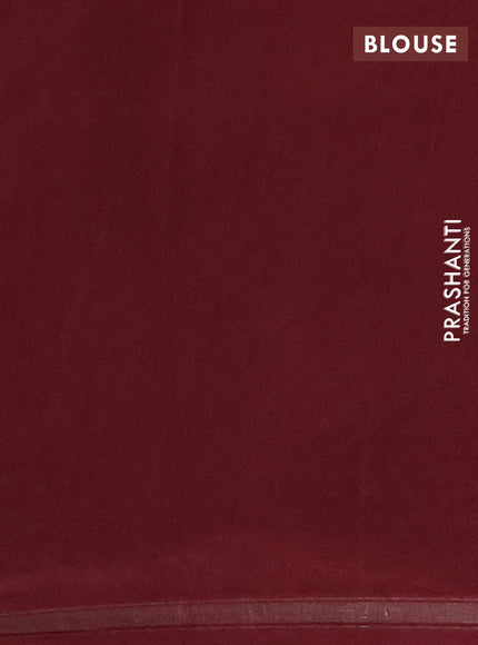 Chanderi silk cotton saree beige and maroon with allover prints and kantha stich work border
