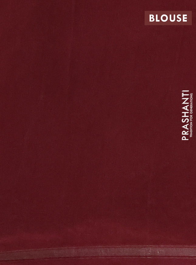 Chanderi silk cotton saree beige and maroon with allover prints and kantha stich work border