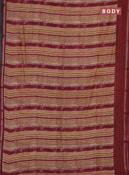 Chanderi silk cotton saree pale yellow and maroon with allover stripes prints and kantha stich work border