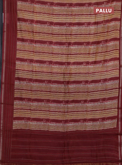 Chanderi silk cotton saree pale yellow and maroon with allover stripes prints and kantha stich work border