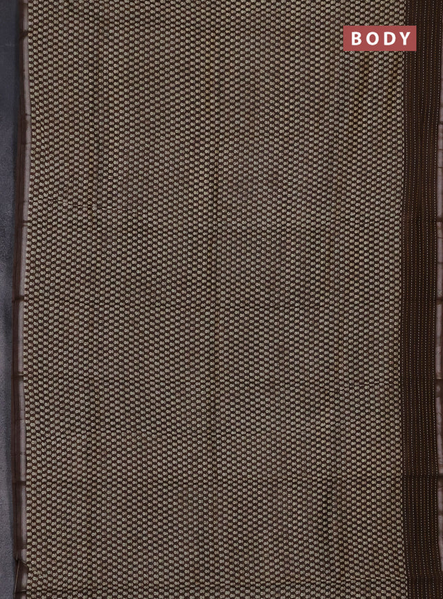 Chanderi silk cotton saree beige and brown with allover prints and kantha stich work border
