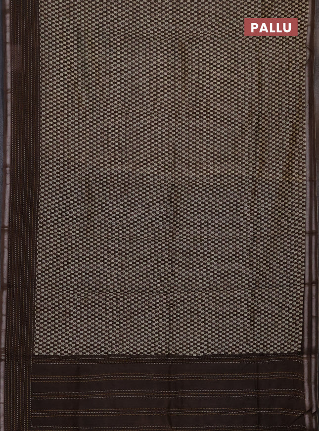 Chanderi silk cotton saree beige and brown with allover prints and kantha stich work border