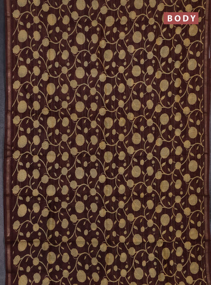 Chanderi silk cotton saree coffee brown with allover kantha stich work and zari woven border