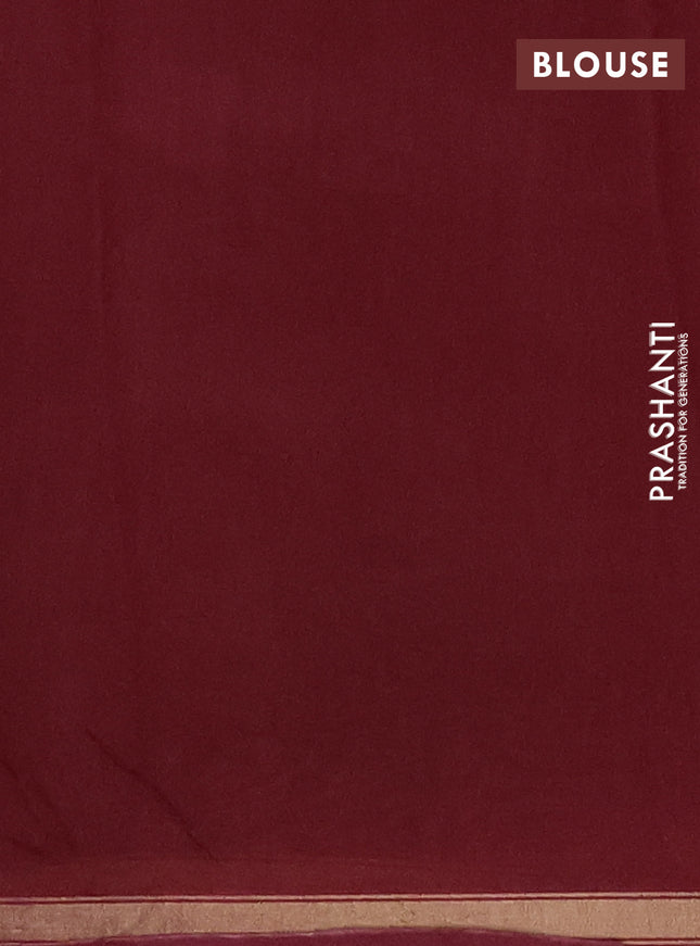 Chanderi silk cotton saree maroon with allover geometric prints and kantha stich work border